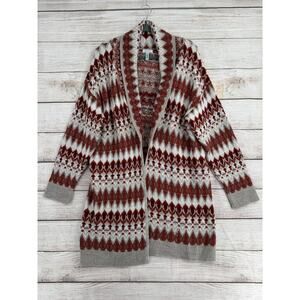 Susina Geometric Print Open Front Duster Cardigan Sweater Womens 1X Red White